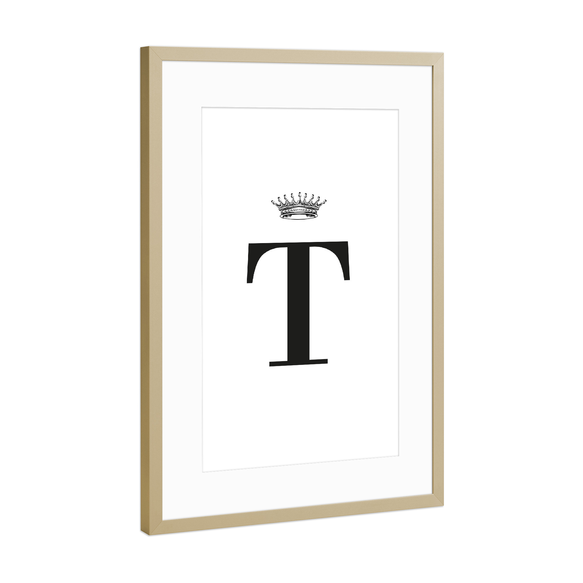 Poster mit Rahmen Gold "T Queen" artboxONE - Schwarzweiß,Buchstaben,Buchstaben / T