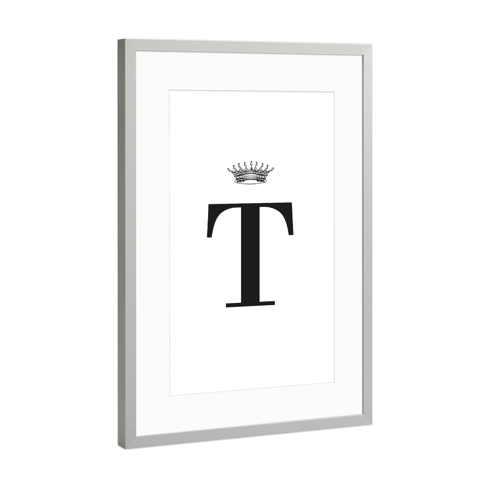 Poster mit Rahmen Silber "T Queen" artboxONE - Schwarzweiß,Buchstaben,Buchstaben / T