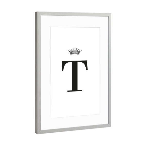 Poster mit Rahmen Silber "T Queen" artboxONE - Schwarzweiß,Buchstaben,Buchstaben / T