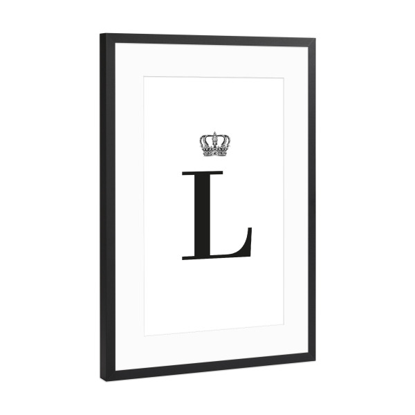 Poster mit Rahmen Schwarz (Metallic) "L King" artboxONE - Schwarzweiß,Buchstaben,Buchstaben / L