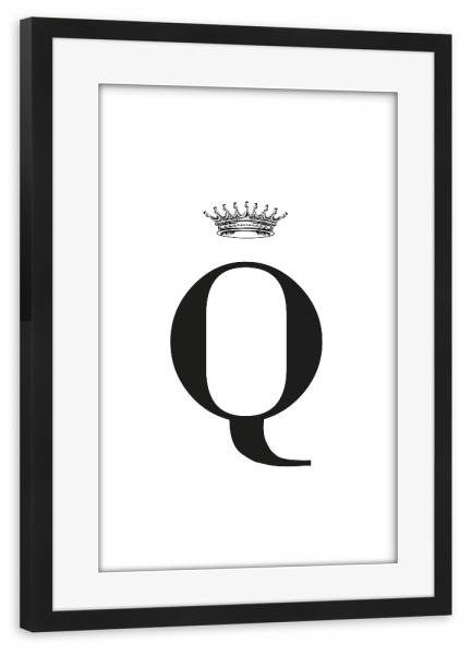 Poster mit Rahmen schwarz "Q Queen" artboxONE - Schwarzweiß,Buchstaben,Buchstaben / Q