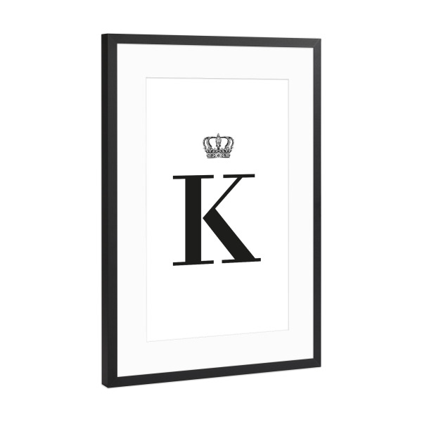 Poster mit Rahmen Schwarz (Metallic) "K King" artboxONE - Schwarzweiß,Buchstaben,Buchstaben / K