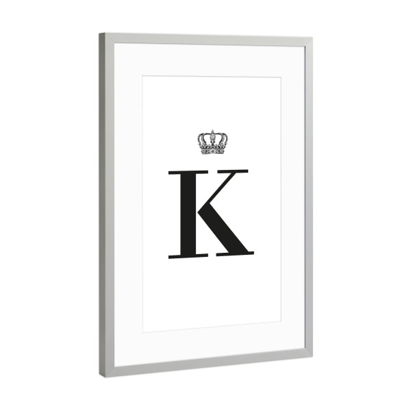 Poster mit Rahmen Silber "K King" artboxONE - Schwarzweiß,Buchstaben,Buchstaben / K