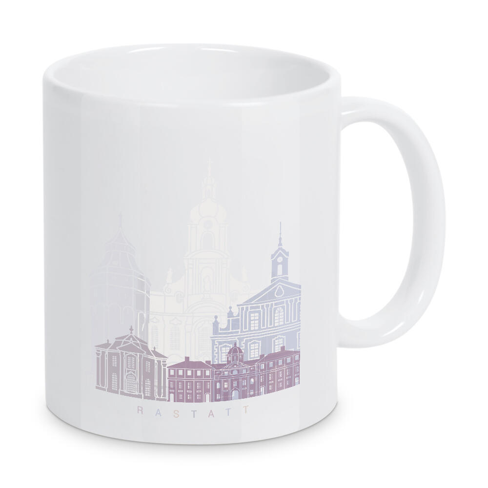 Tasse "RASTATT SKYLINE PASTELL" artboxONE - Städte,Architektur - Skyline,Denkmäler,Stadt,Tourismus,Wandgemälde,Pastellfarben,Turm,Städte