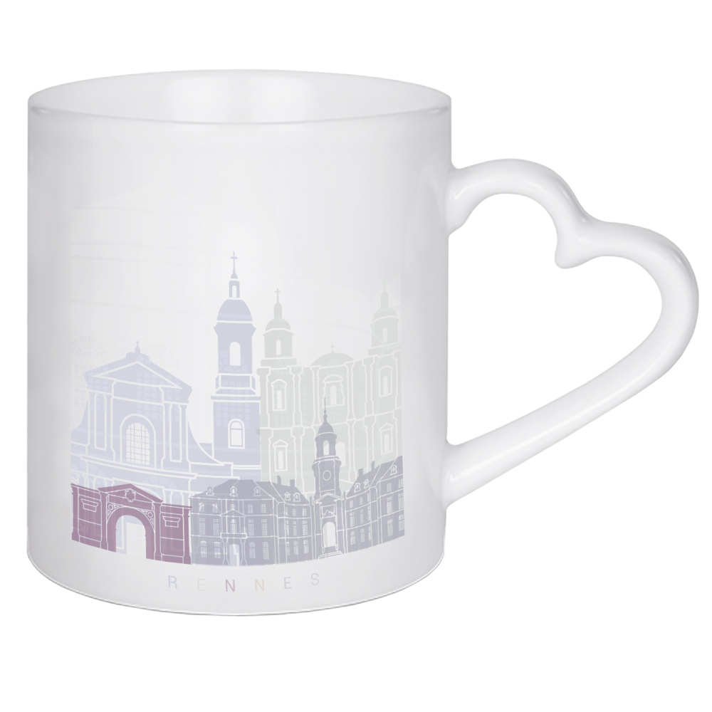 Herztasse "RENNES SKYLINE PASTELL" artboxONE - Städte,Architektur - Skyline,Denkmäler,Stadt,Tourismus,Wandgemälde,Pastellfarben,Turm,Städte