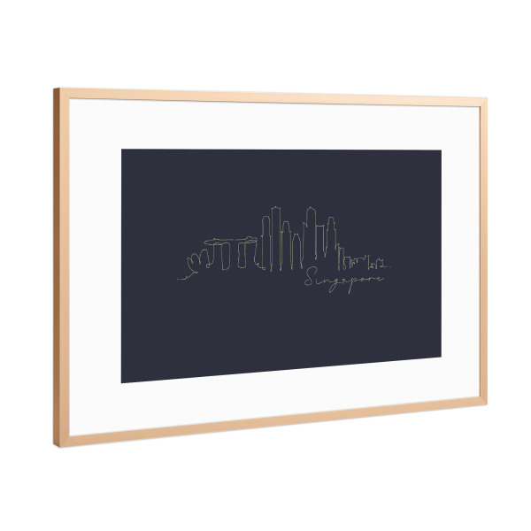 Poster mit Rahmen Kupfer "Pen line silhouette Singapore blue" artboxONE - Schwarzweiß,Städte / Singapur