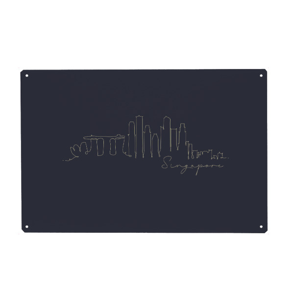 Holzbild "Pen line silhouette Singapore blue" artboxONE - Schwarzweiß,Städte / Singapur