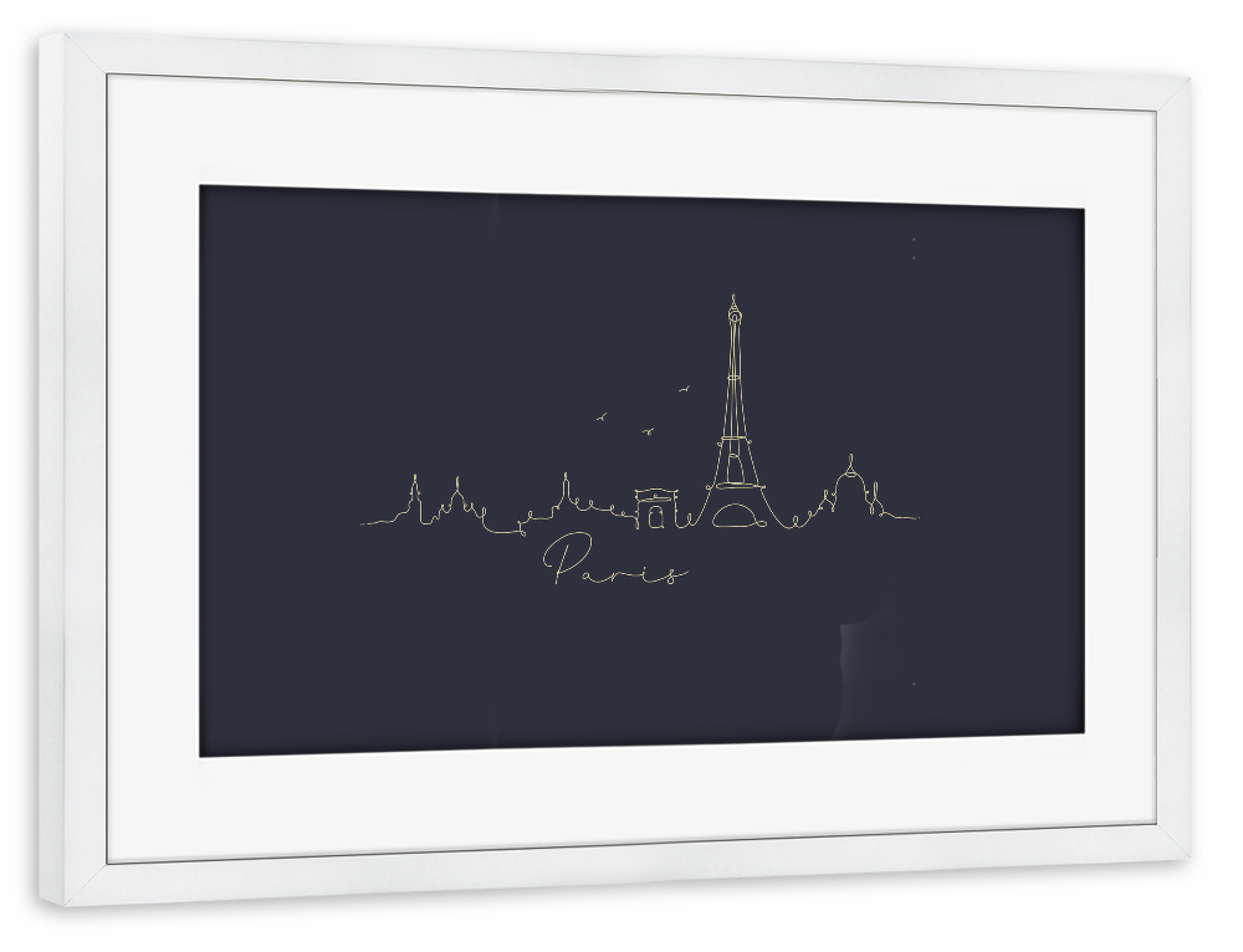 Poster mit Rahmen weiß "Pen line silhouette Paris blue" artboxONE - Schwarzweiß,Städte / Paris