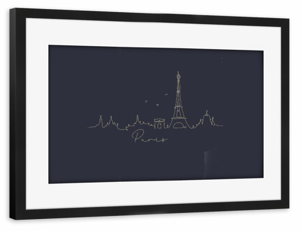 Poster mit Rahmen schwarz "Pen line silhouette Paris blue" artboxONE - Schwarzweiß,Städte / Paris