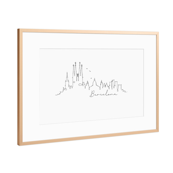 Poster mit Rahmen Kupfer "Pen line silhouette Barcelona" artboxONE - Schwarzweiß,Städte / Barcelona