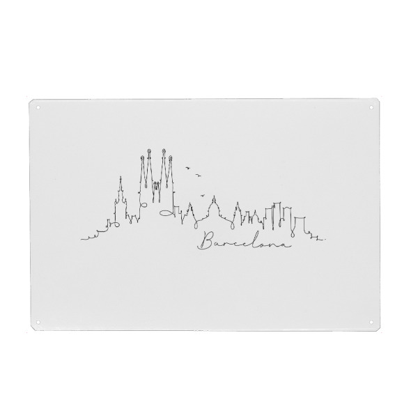 Metall Poster "Pen line silhouette Barcelona" artboxONE - Schwarzweiß,Städte / Barcelona