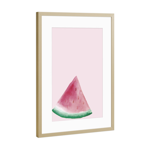 Poster mit Rahmen Gold "Melonenstück auf Rosa" artboxONE - Essen & Trinken / Obst & Gemüse,Festivals