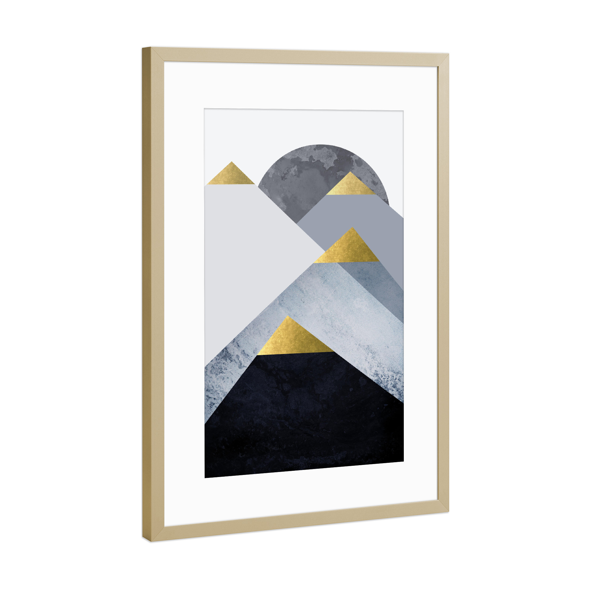 Poster mit Rahmen Gold "Scandi Blue Mountains Two" artboxONE - Geometrie