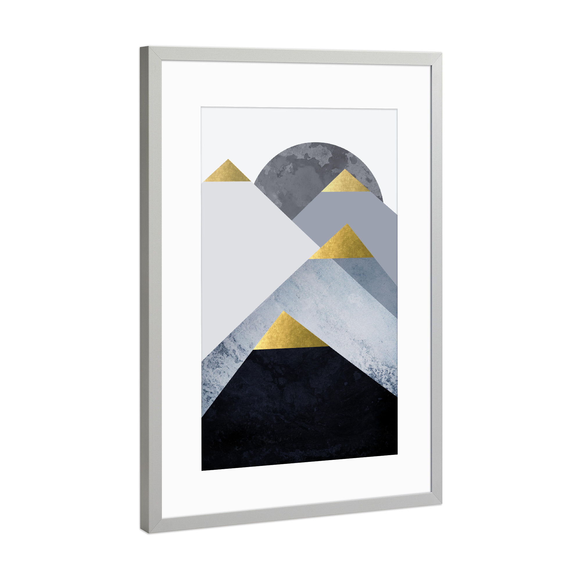 Poster mit Rahmen Silber "Scandi Blue Mountains Two" artboxONE - Geometrie