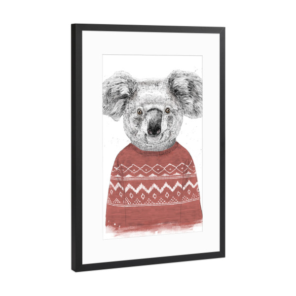 Poster mit Rahmen Schwarz (Metallic) "Winter Koala" artboxONE - Tiere