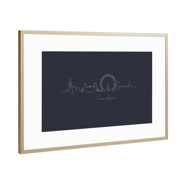 Poster mit Rahmen Gold "Pen line silhouette London blue" artboxONE - Städte / London,Schwarzweiß