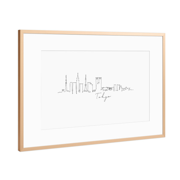 Poster mit Rahmen Kupfer "Pen line silhouette Tokyo" artboxONE - Schwarzweiß,Städte / Tokio