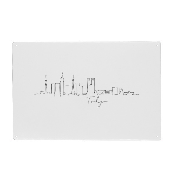 Holzbild "Pen line silhouette Tokyo" artboxONE - Schwarzweiß,Städte / Tokio