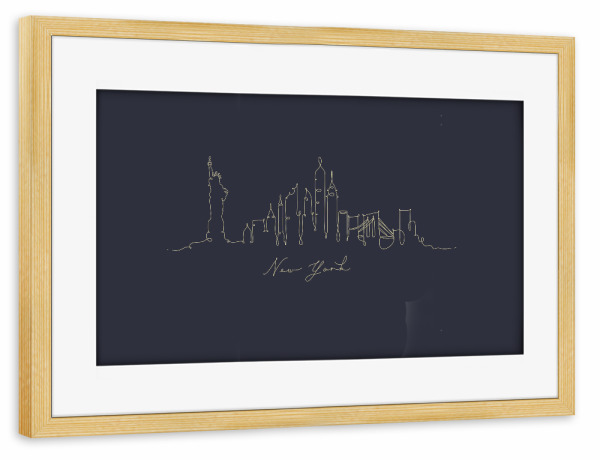 Poster mit Rahmen kiefer "Pen line silhouette New York blue" artboxONE - Städte / New York,Schwarzweiß