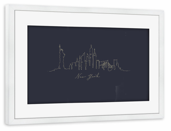 Poster mit Rahmen weiß "Pen line silhouette New York blue" artboxONE - Städte / New York,Schwarzweiß