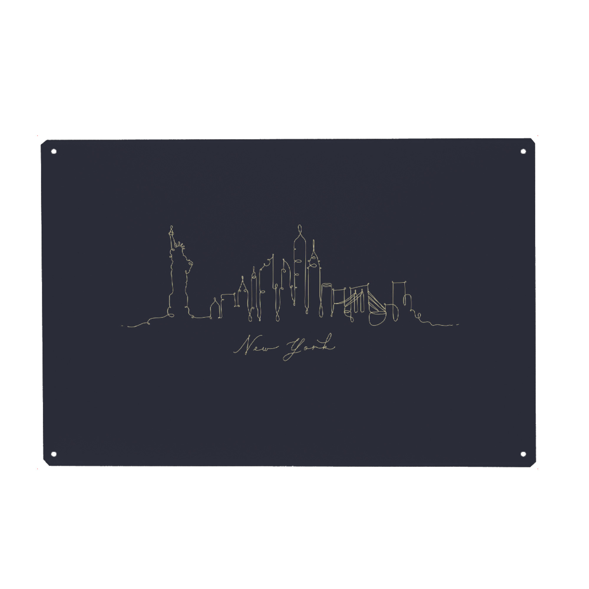 Holzbild "Pen line silhouette New York blue" artboxONE - Städte / New York,Schwarzweiß