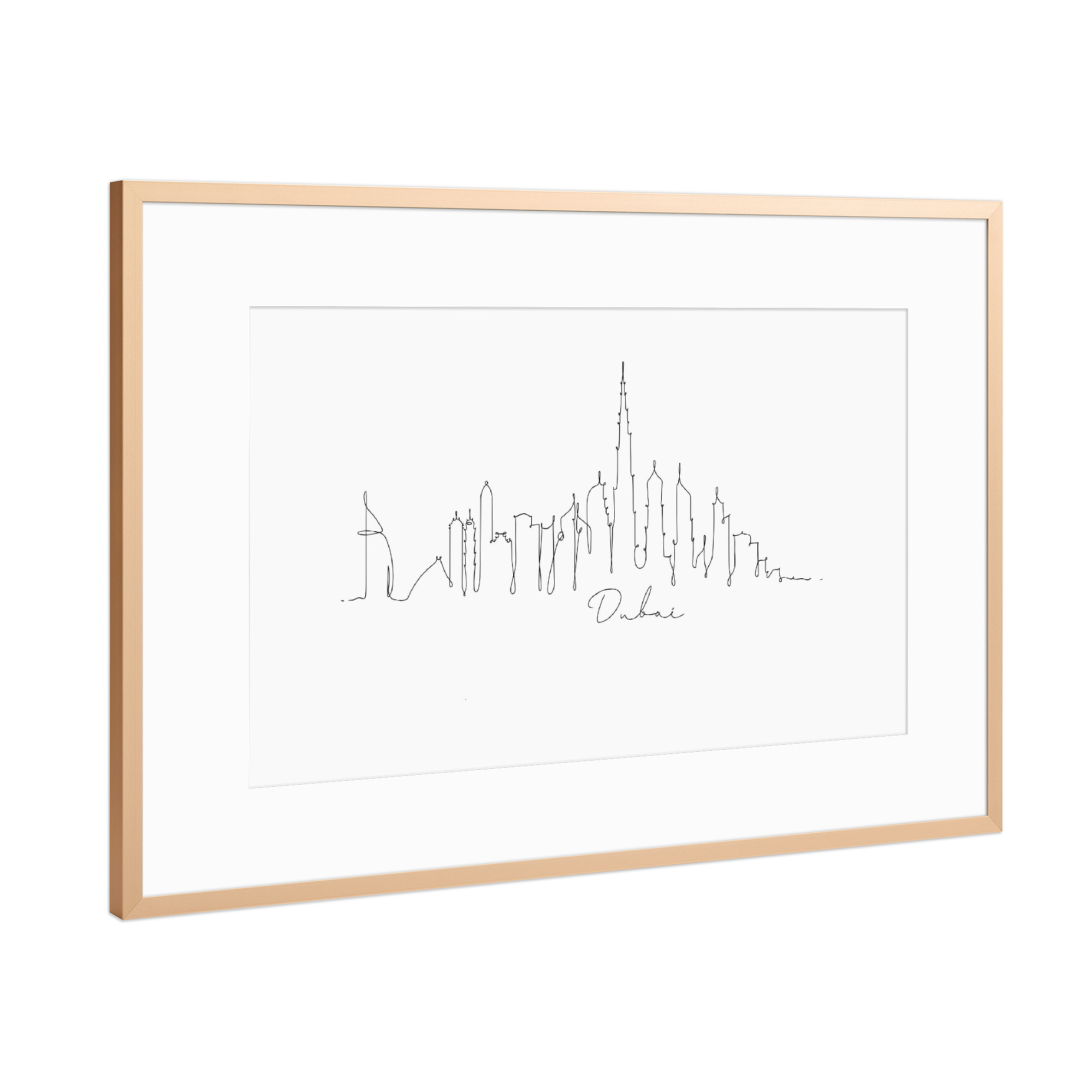 Poster mit Rahmen Kupfer "Pen line silhouette Dubai" artboxONE - Schwarzweiß,Städte / Dubai