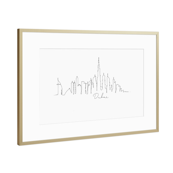 Poster mit Rahmen Gold "Pen line silhouette Dubai" artboxONE - Schwarzweiß,Städte / Dubai