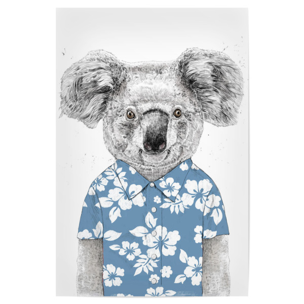 Poster "Summer Koala (blue)" artboxONE - Tiere - Koala,Animal,Shirt,Summer,Drawing,Humor,Funny,Hawaiihemd,Koalabär,Sommer,Urlaub
