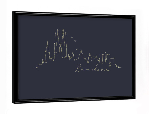 Poster mit schwarzem Rahmen "Pen line silhouette Barcelona blue" artboxONE - Schwarzweiß,Städte / Barcelona