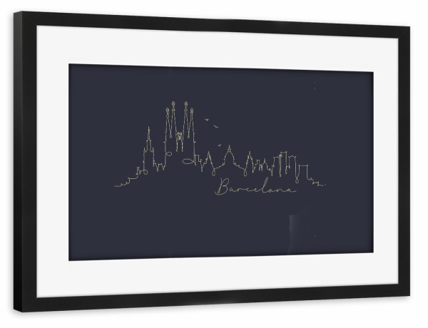 Poster mit Rahmen schwarz "Pen line silhouette Barcelona blue" artboxONE - Schwarzweiß,Städte / Barcelona