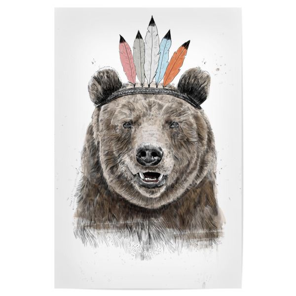 Poster "Festival Bear" artboxONE - Tiere,Festivals - Bear,Animal,Feathers,Headdress,Drawing,Humor,Funny,Festival,Summer,Spring,Bär,Federn