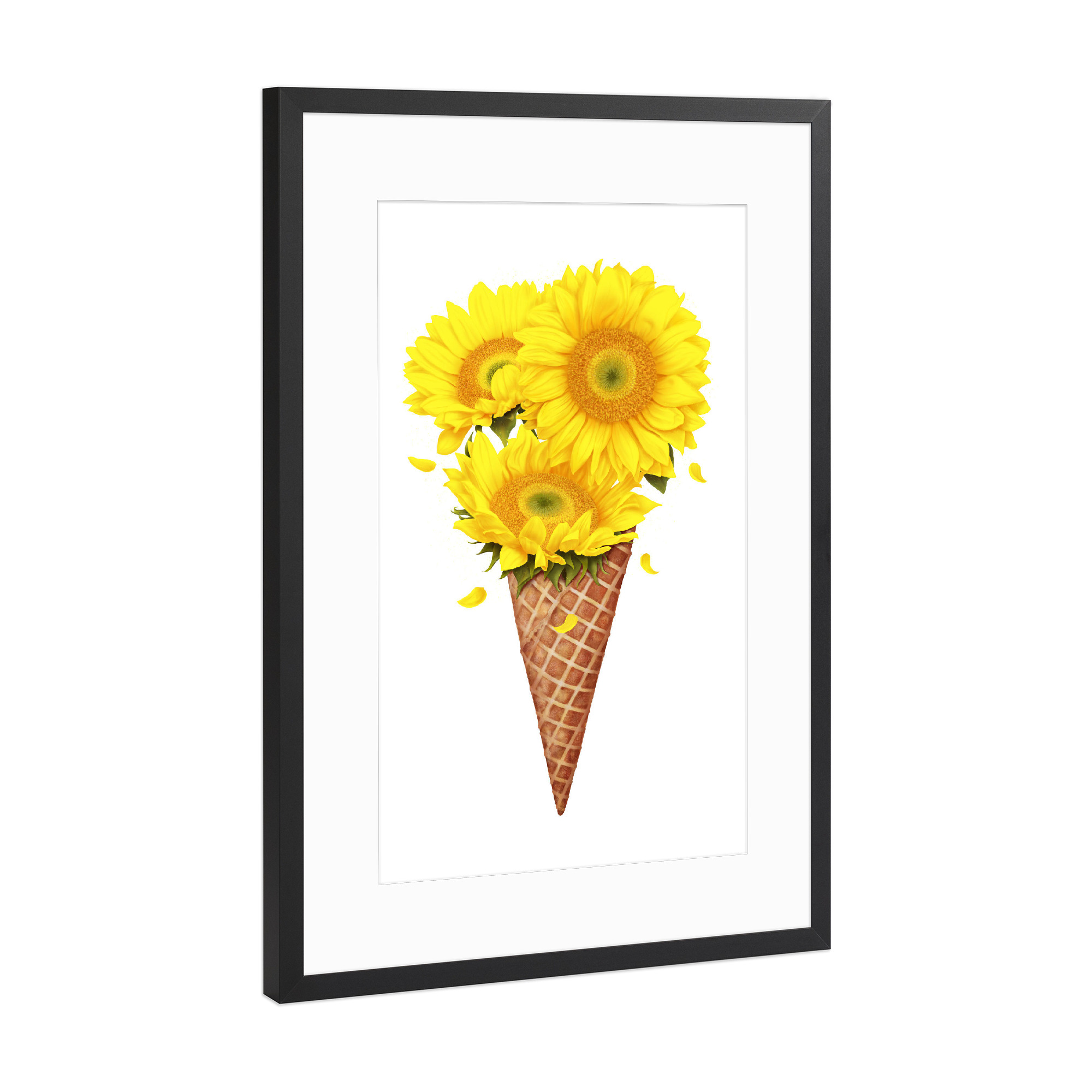 Poster mit Rahmen Schwarz (Metallic) "Ice cream with sunflowers" artboxONE - Floral,Essen & Trinken