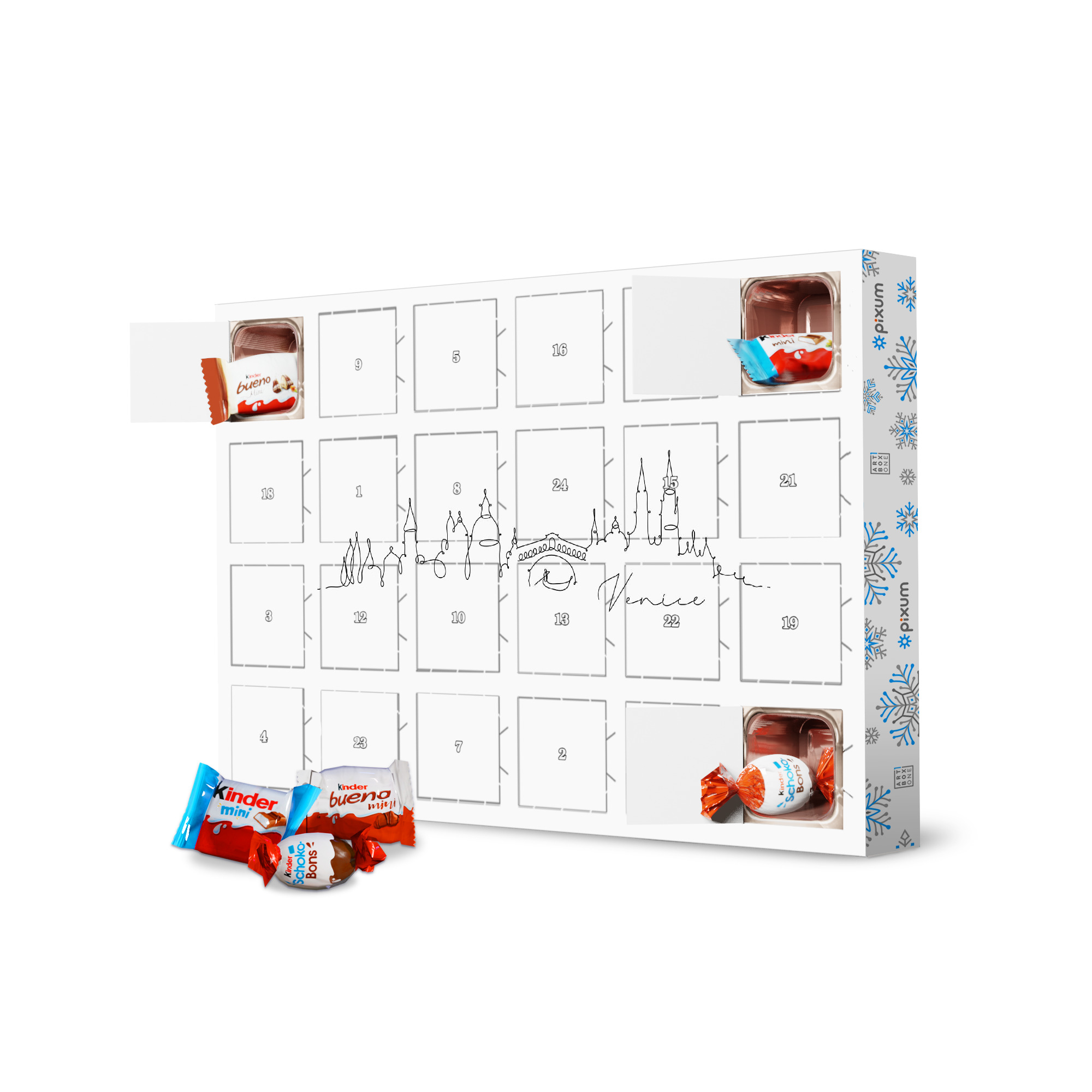 Adventskalender mit Produkten von Kinder Pen line silhouette Venice artboxONE Adventskalender Schwarzweiß