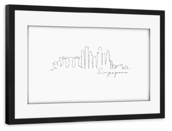 Poster mit Rahmen schwarz "Pen line silhouette Singapore" artboxONE - Schwarzweiß,Städte / Singapur