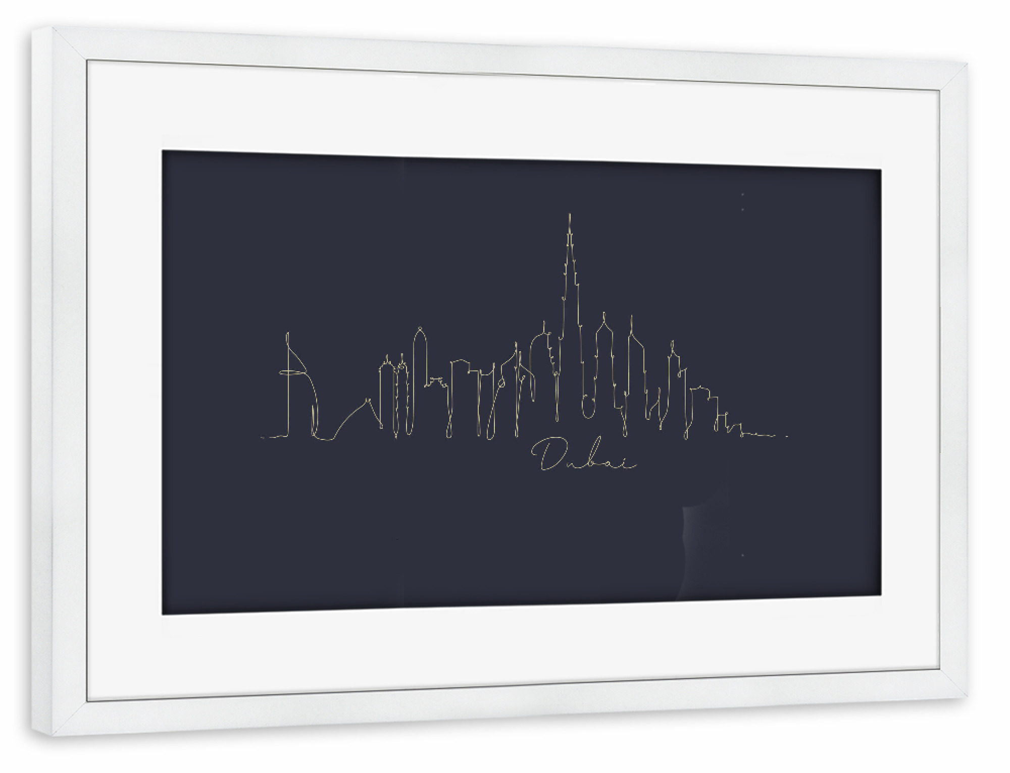 Poster mit Rahmen weiß "Pen line silhouette Dubai blue" artboxONE - Schwarzweiß,Städte / Dubai