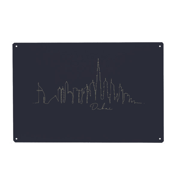 Metall Poster "Pen line silhouette Dubai blue" artboxONE - Schwarzweiß,Städte / Dubai
