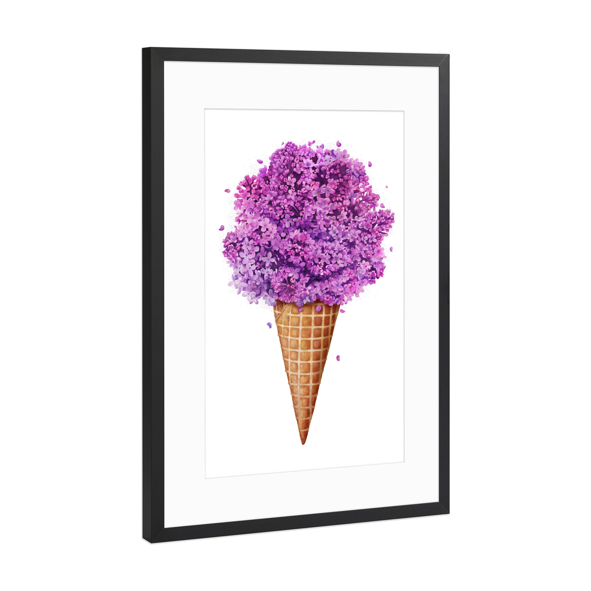 Poster mit Rahmen Schwarz (Metallic) "Ice cream with lilac" artboxONE - Floral,Essen & Trinken,Ultraviolet