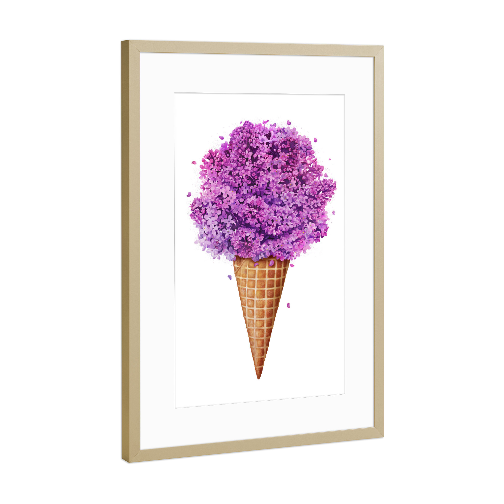 Poster mit Rahmen Gold "Ice cream with lilac" artboxONE - Floral,Essen & Trinken,Ultraviolet