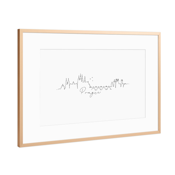 Poster mit Rahmen Kupfer "Pen line silhouette Prague" artboxONE - Schwarzweiß,Städte / Prag
