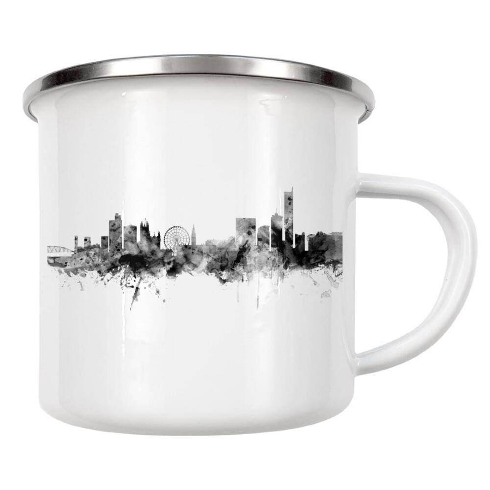 Emaille Tasse "Manchester England Skyline 2" artboxONE - Städte,Reise,Schwarzweiß