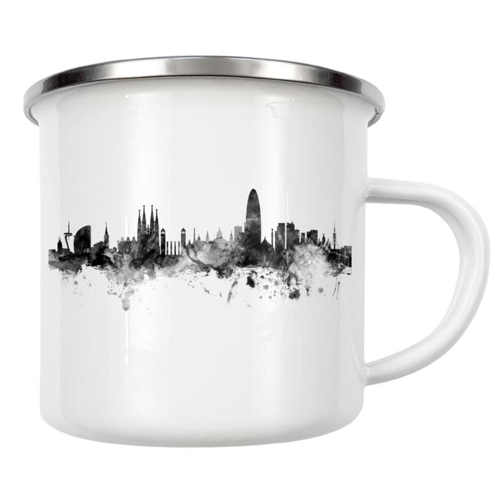 Emaille Tasse "Barcelona Spain Skyline" artboxONE - Städte,Reise,Schwarzweiß,Städte / Barcelona