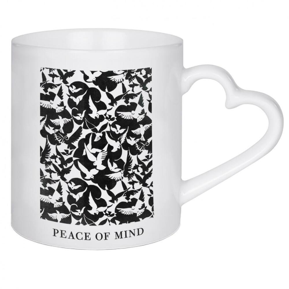 Herztasse "Peace of mind - black" artboxONE - Typografie,Tiere - Mind,Mindset,Frieden,Gedanken,Freiheit,Fliegen,Vögel,Malerei,Gemälde,Kunst,Abstrakt