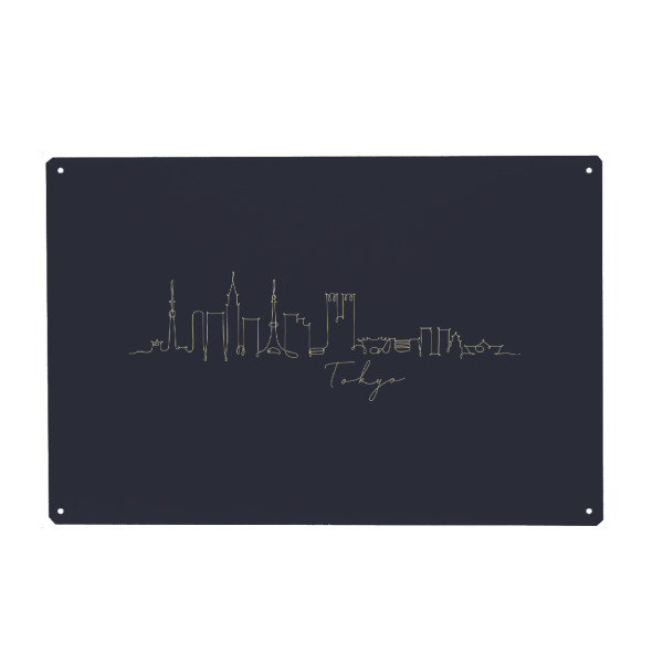 Holzbild "Pen line silhouette Tokyo blue" artboxONE - Schwarzweiß,Städte / Tokio
