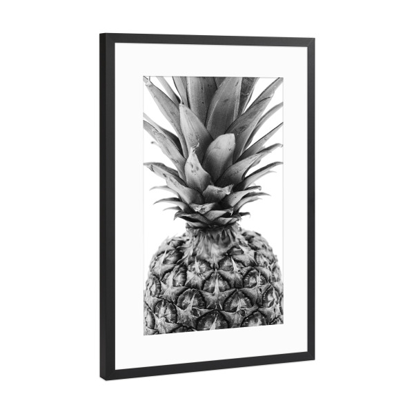 Poster mit Rahmen Schwarz (Metallic) "Pineapple Black and White" artboxONE - Schwarzweiß,Essen & Trinken / Obst & Gemüse