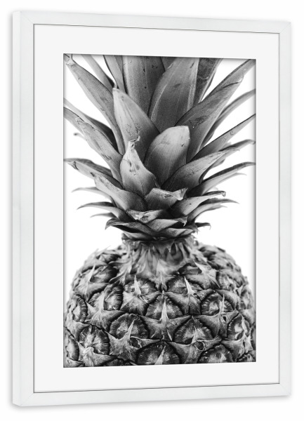 Poster mit Rahmen weiß "Pineapple Black and White" artboxONE - Schwarzweiß,Essen & Trinken / Obst & Gemüse