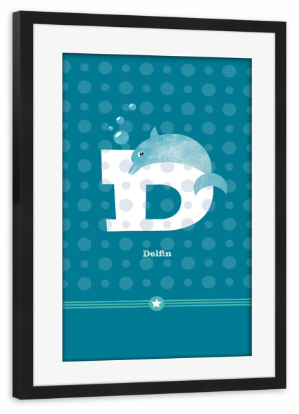 Poster mit Rahmen schwarz "D wie Delfin" artboxONE - Für Kinder,Buchstaben,Buchstaben / D