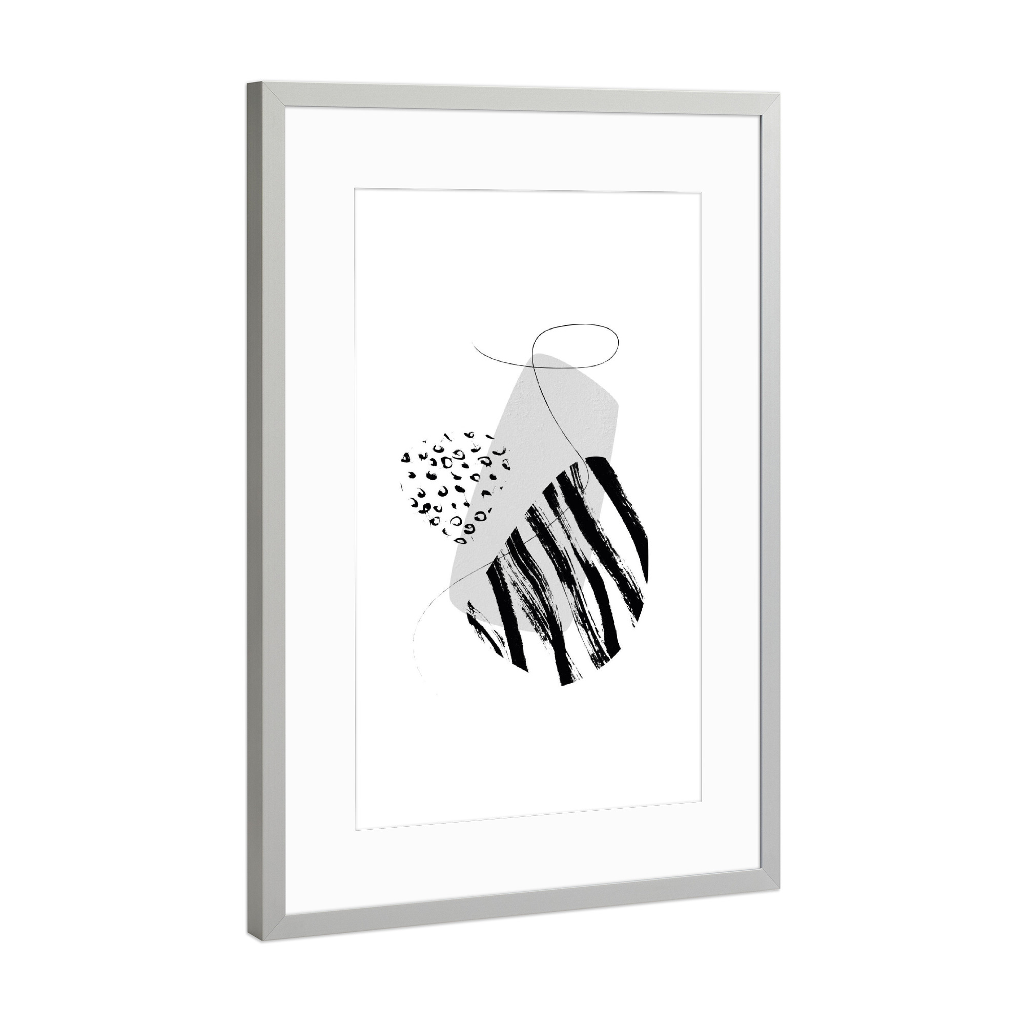 Poster mit Rahmen Silber "Tiger Stone" artboxONE - Abstrakt,Schwarzweiß,Geometrie