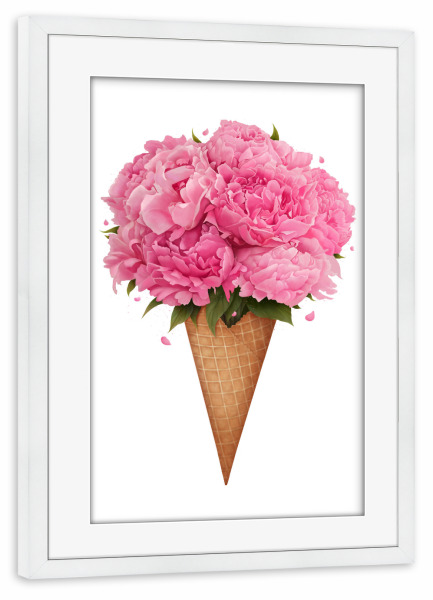 Poster mit Rahmen weiß "Ice cream with peonies" artboxONE - Floral,Essen & Trinken