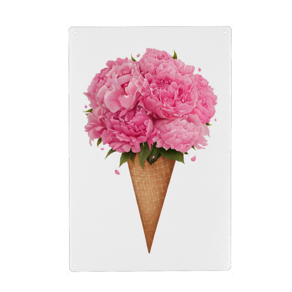 Holzbild "Ice cream with peonies" artboxONE - Floral,Essen & Trinken
