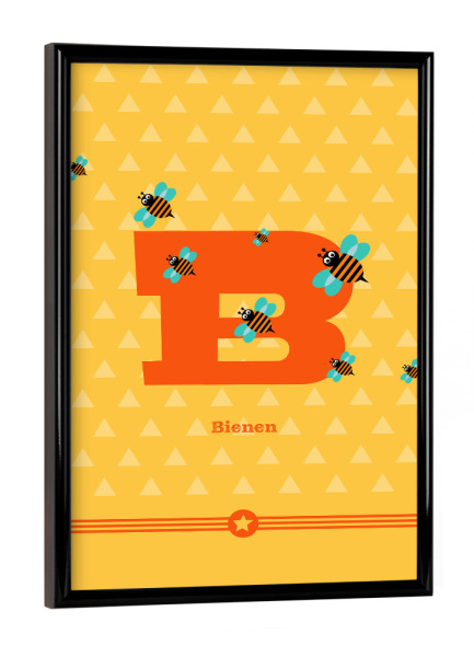 Poster mit schwarzem Rahmen "B wie Bienen" artboxONE - Für Kinder,Buchstaben,Buchstaben / B